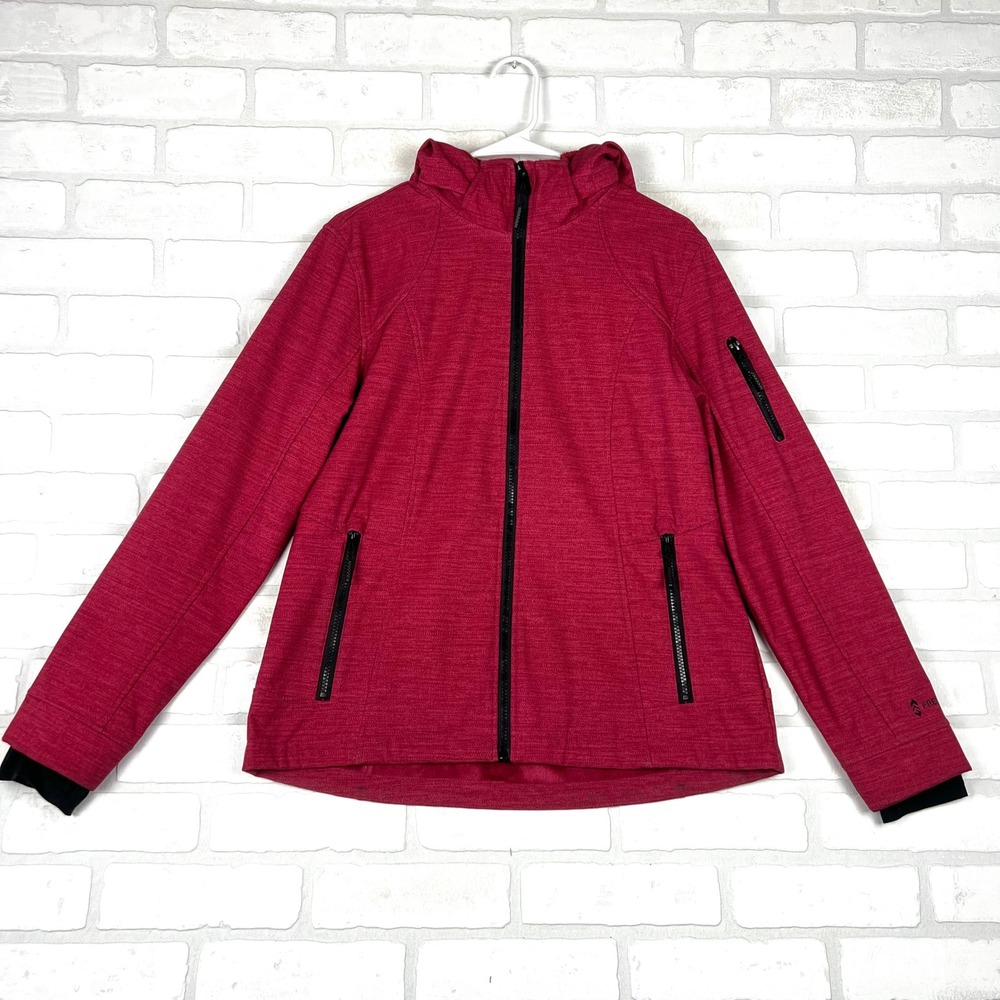 Free Country Womens Med Burgandy Space Dye‎ Fleece Lined Softshell Hooded Jacket